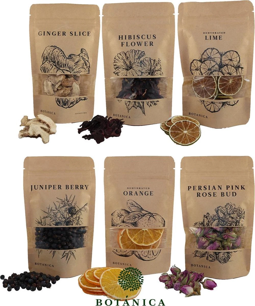 BOTANICA Gin-botanicals Ginkruiden 6 Soorten (mix 1) In Paper-bag (175g) 1 BOTANICA Gin-botanicals Ginkruiden 6 Soorten (mix 1) In Paper-bag (175g)