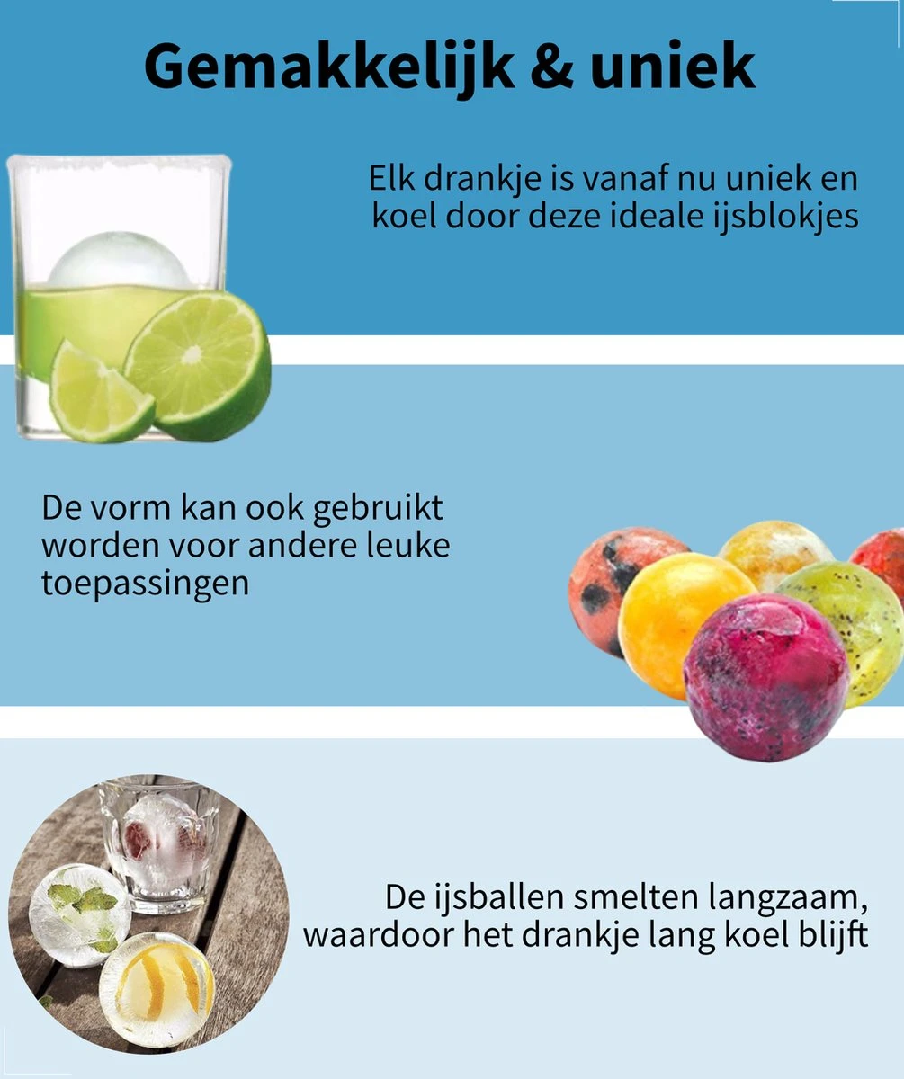 What's Goods® Siliconen IJsblokjesvormen Met Deksel 100% BPA Vrij - Diamant & XL Ronde Whiskey Ijsblokjes 4 What's Goods® Siliconen IJsblokjesvormen Met Deksel 100% BPA Vrij - Diamant & XL Ronde Whiskey Ijsblokjes - Afbeelding 4