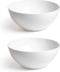 Set Van 2x Stuks Grote Salade/fruit/brood Serveerschaal/sla Bak In Het Wit 26.5 Cm - Schalen/kommen Van Kunstsof - Keukenbenodigdheden