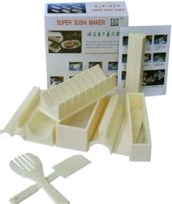 Surpass-Sushi Roll Making Kit Complete-Sushi Maker Set Voor Beginners-10 Stuks Plastic Sushi Set Tool-Sushi Rice Roll Mold-Perfect Home Cooking Kitchen Tool-Beige-19.6cm*7cm*6.3cm