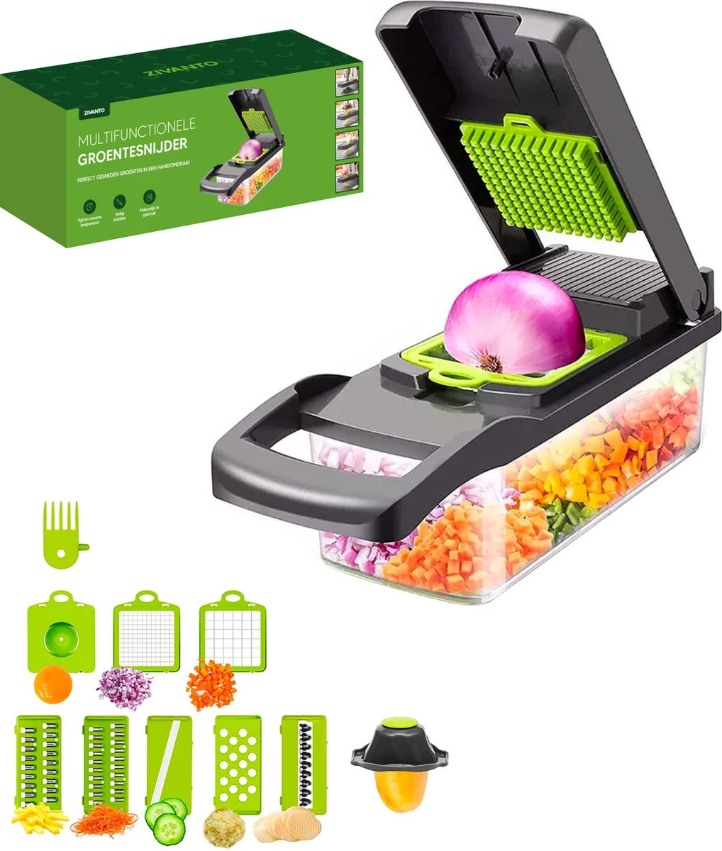 Groentesnijder - Mandoline, Keukensnijder & Uiensnijder - Multifunctioneel Groente Snijder - Spiraalsnijder - Frietsnijder - Rasp - BPA Vrij & Anti-slip - Inclusief Handleiding - 15 Delig Van Zivanto 2 Groentesnijder - Mandoline, Keukensnijder & Uiensnijder - Multifunctioneel Groente Snijder - Spiraalsnijder - Frietsnijder - Rasp - BPA Vrij & Anti-slip - Inclusief Handleiding - 15 Delig Van Zivanto - Afbeelding 2