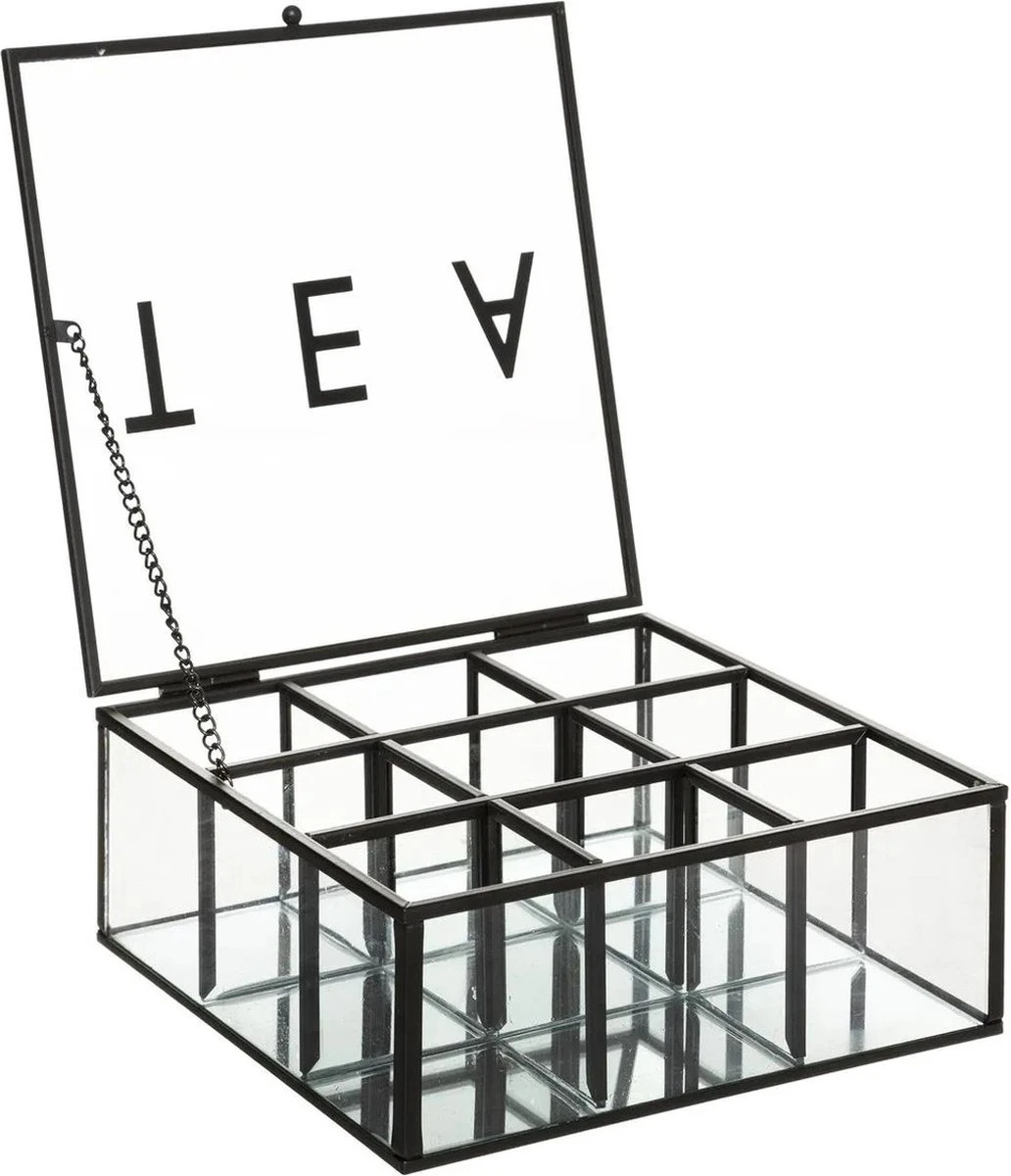 Theedoos/theekist Industrieel Zwart 9-vaks 18,5 X 17,5 Cm Van Glas/metaal - Theezakjes Doos/kist 2 Theedoos/theekist Industrieel Zwart 9-vaks 18,5 X 17,5 Cm Van Glas/metaal - Theezakjes Doos/kist - Afbeelding 2