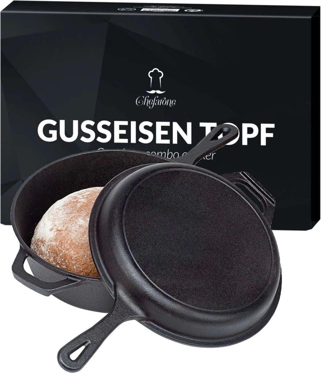 Chefarone Gietijzeren Pan - 2-in-1 Braadpan Inclusief Deksel - Geschikt Voor Alle Warmtebronnen 10 Chefarone Gietijzeren Pan - 2-in-1 Braadpan Inclusief Deksel - Geschikt Voor Alle Warmtebronnen - Afbeelding 10