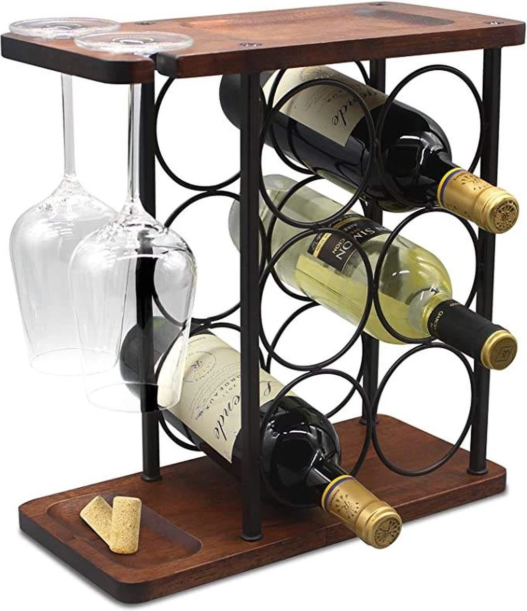 Nezr® Wijnrek - Luxe Design - Wijnrek Hout - Wijnrek Metaal - Wijnglashouder - Wijnfleshouder - Bruin 9 Nezr® Wijnrek - Luxe Design - Wijnrek Hout - Wijnrek Metaal - Wijnglashouder - Wijnfleshouder - Bruin - Afbeelding 9