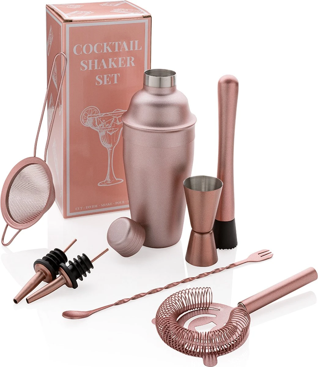 Cosas - Cocktail Set - Roze - Champagne Pink - Cocktail Shaker Set - 8-delig Cocktailset - Cocktail Shaker - Cocktail Maatbeker - Jigger - Zeef - Roerstaaf - Schenktuit - Flessenstop - Flesopener - RVS - Cadeau 4 Cosas - Cocktail Set - Roze - Champagne Pink - Cocktail Shaker Set - 8-delig Cocktailset - Cocktail Shaker - Cocktail Maatbeker - Jigger - Zeef - Roerstaaf - Schenktuit - Flessenstop - Flesopener - RVS - Cadeau - Afbeelding 4