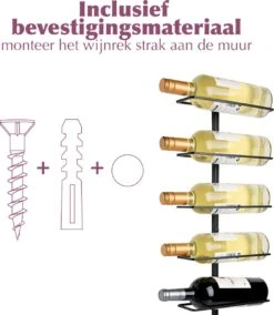 Cosas - Hangend Zwart Metalen Wijnrek Voor Aan De Muur - Premium Kwaliteit Om 7 Flessen Wijn Stijlvol Op Te Hangen - Complete Set Inclusief Bevestigingsmateriaal En Afwerkmateriaal - Wijnrek Muur - Wijnrek Metaal - Wijnrek - Wijnrek Zwart - Hangend -Kookgerei Koning Verkoop 1045x1200 10