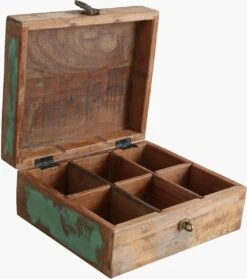 Raw Materials Scrapwood Theedoos – 6 Vakken – Gerecycled Hout -Kookgerei Koning Verkoop 1063x1200 5