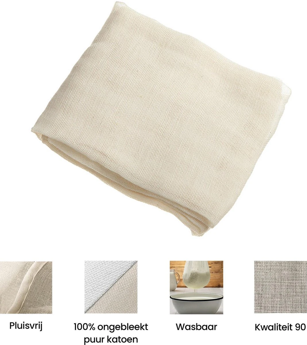 Kaasdoek Neteldoek Passeerdoek - Katoen - Ongebleekt - 90 X 180 Cm 2 Kaasdoek Neteldoek Passeerdoek - Katoen - Ongebleekt - 90 X 180 Cm - Afbeelding 2