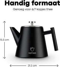 Vatten® - Premium RVS Theepot - Incl. RVS Theefilter - 1L - Zwart - Dubbelwandig -Kookgerei Koning Verkoop 1077x1200