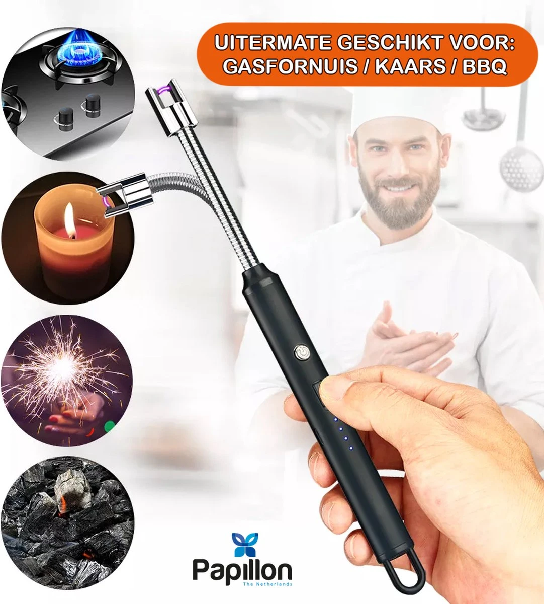 Merkloos Papillon - Lange Elektrisch Aansteker - USB Oplaadbaar - Flexibele Aansteker - Gasfornuis - Kaarsjes - BBQ - Zwart 6 Merkloos Papillon - Lange Elektrisch Aansteker - USB Oplaadbaar - Flexibele Aansteker - Gasfornuis - Kaarsjes - BBQ - Zwart - Afbeelding 6