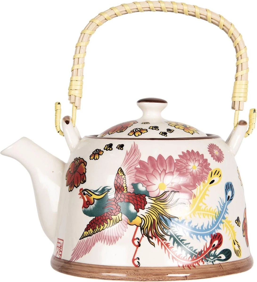 Clayre & Eef Theepot Met Filter 800 Ml Beige Roze Porselein Rond Theekan Cadeau Voor Haar Chinese Theepot 1 Clayre & Eef Theepot Met Filter 800 Ml Beige Roze Porselein Rond Theekan Cadeau Voor Haar Chinese Theepot