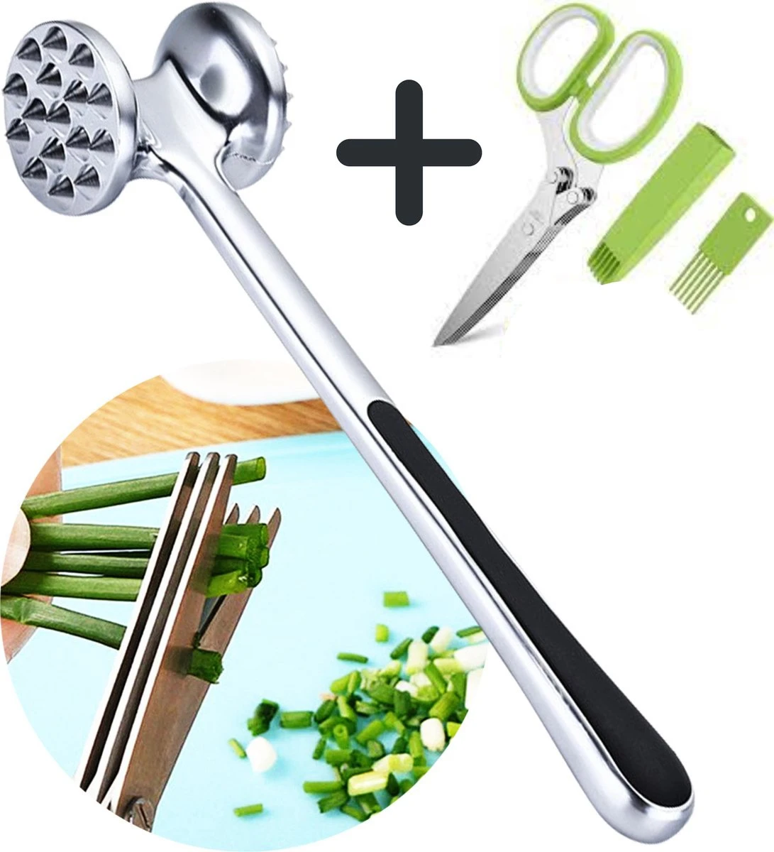 BooGoo® - Professionele Vleeshamer Inclusief Kruidenschaar - RVS - Vleesvermalser - Vleesklopper - Vleespletter - Giftbox 1 BooGoo® - Professionele Vleeshamer Inclusief Kruidenschaar - RVS - Vleesvermalser - Vleesklopper - Vleespletter - Giftbox