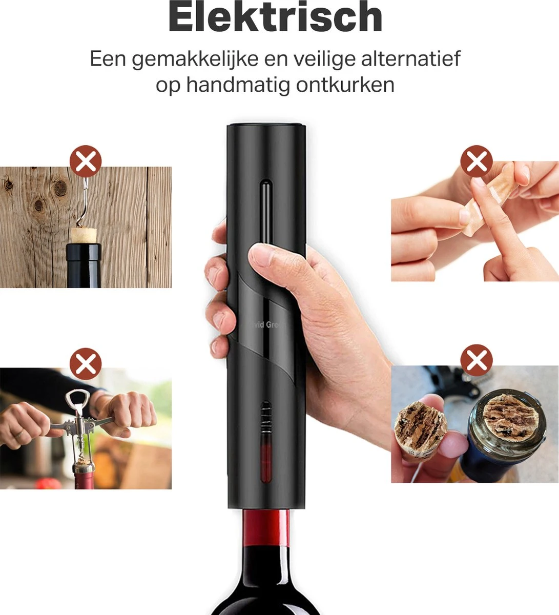 Vivid Green Elektrische Kurkentrekker - Wijnopener - Wijn Opener Accessoires - Elektrisch - Set - Deluxe - Zwart 4 Vivid Green Elektrische Kurkentrekker - Wijnopener - Wijn Opener Accessoires - Elektrisch - Set - Deluxe - Zwart - Afbeelding 4