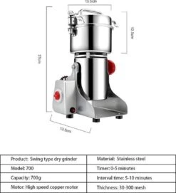 Professionele Graanmolen Elektrisch 700 Gram - Kruiden Maler - Sprice Grinder - Kruidenmolen - RVS - 2500W -Kookgerei Koning Verkoop 1094x1200 3