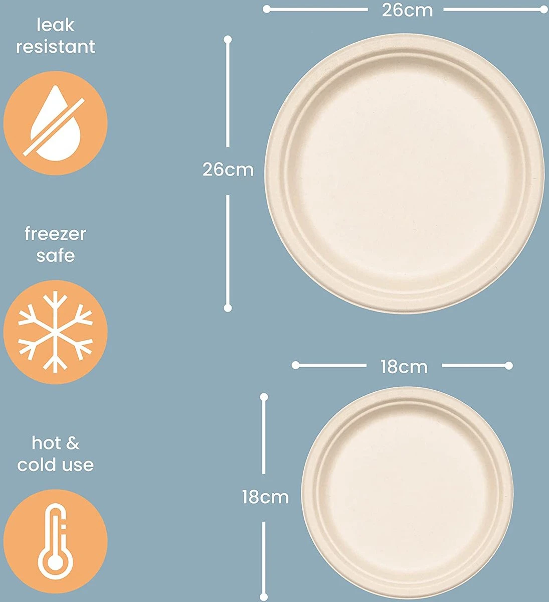 Haago 100 Biologisch Afbreekbare Ronde Borden Set Van Suikerriet, Large (26cm) En Small (18cm) - Milieuvriendelijk En Composteerbaar 3 Haago 100 Biologisch Afbreekbare Ronde Borden Set Van Suikerriet, Large (26cm) En Small (18cm) - Milieuvriendelijk En Composteerbaar - Afbeelding 3