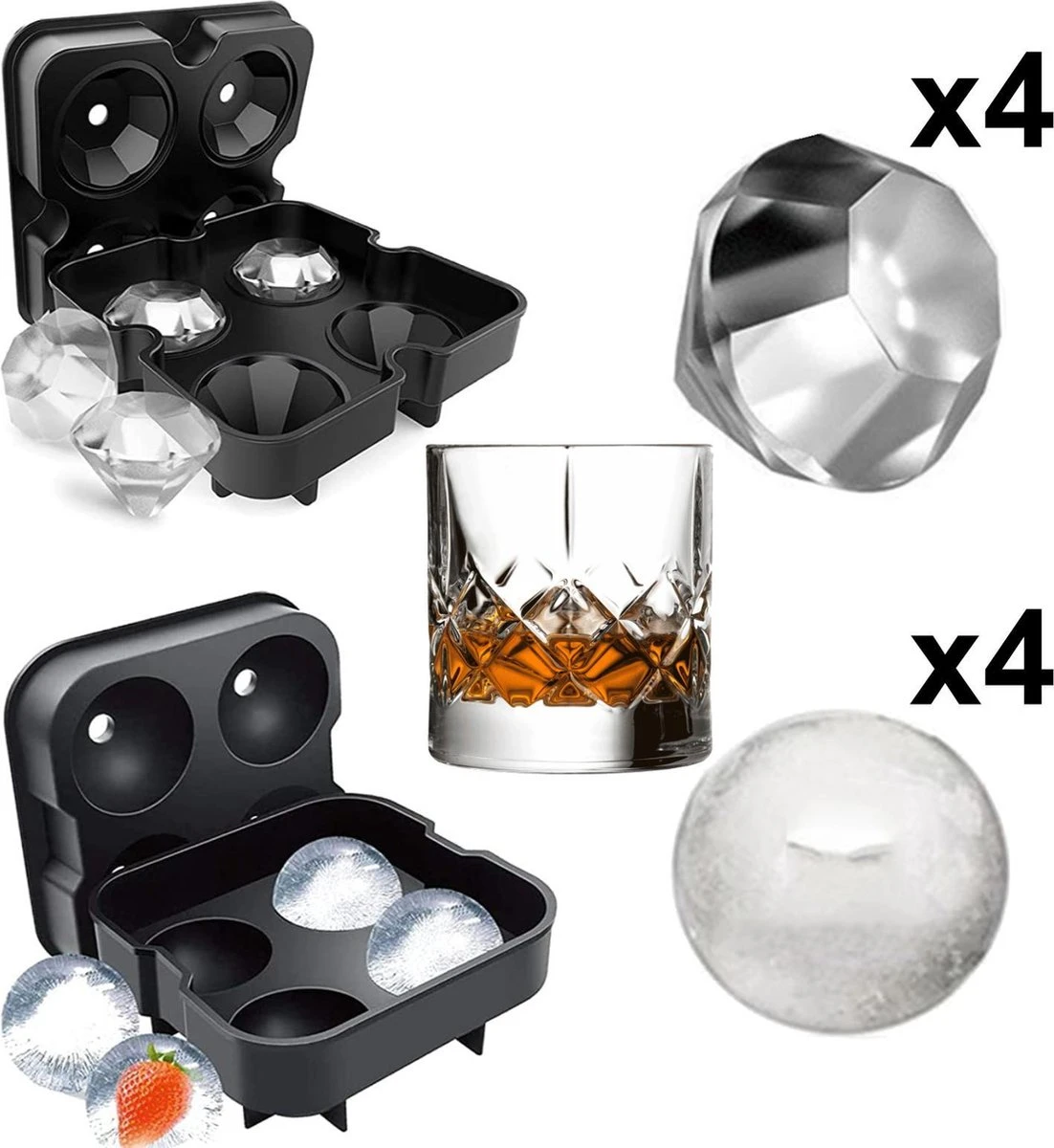 What's Goods® Siliconen IJsblokjesvormen Met Deksel 100% BPA Vrij - Diamant & XL Ronde Whiskey Ijsblokjes 2 What's Goods® Siliconen IJsblokjesvormen Met Deksel 100% BPA Vrij - Diamant & XL Ronde Whiskey Ijsblokjes - Afbeelding 2