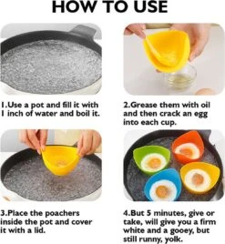 IGOODS 4 Pack Egg Poacher Cups - Perfect Gepocheerde Eieren - Egg Maker Niet-gepocheerde Eieren Cups BPA Gratis Siliconen Ei Poacher Cups Magnetron Ei Poacher- Ei Poacher Pan- Boiler Steamer- Magnetron Eieren -Kookgerei Koning Verkoop 1107x1200 12