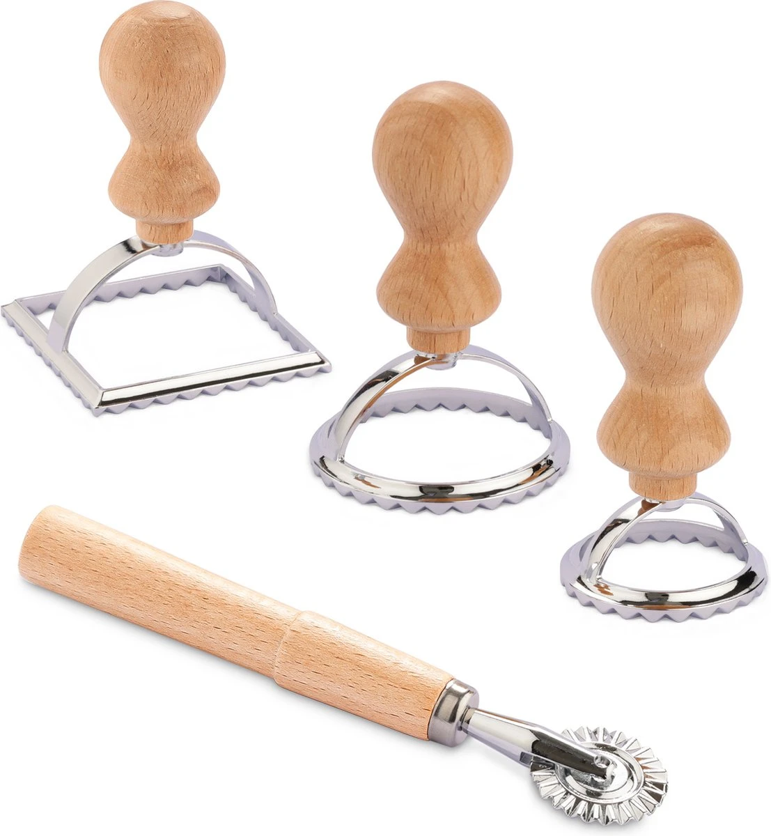 Navaris Set Van 4 Raviolisnijders - Raviolimakers Met Houten Handvat - Set Van 3 Vormsnijders En 1 Pastawiel Voor Het Snijden Van Zelfgemaakte Ravioli 7 Navaris Set Van 4 Raviolisnijders - Raviolimakers Met Houten Handvat - Set Van 3 Vormsnijders En 1 Pastawiel Voor Het Snijden Van Zelfgemaakte Ravioli - Afbeelding 7