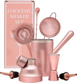 Cosas - Cocktail Set - Roze - Champagne Pink - Cocktail Shaker Set - 8-delig Cocktailset - Cocktail Shaker - Cocktail Maatbeker - Jigger - Zeef - Roerstaaf - Schenktuit - Flessenstop - Flesopener - RVS - Cadeau
