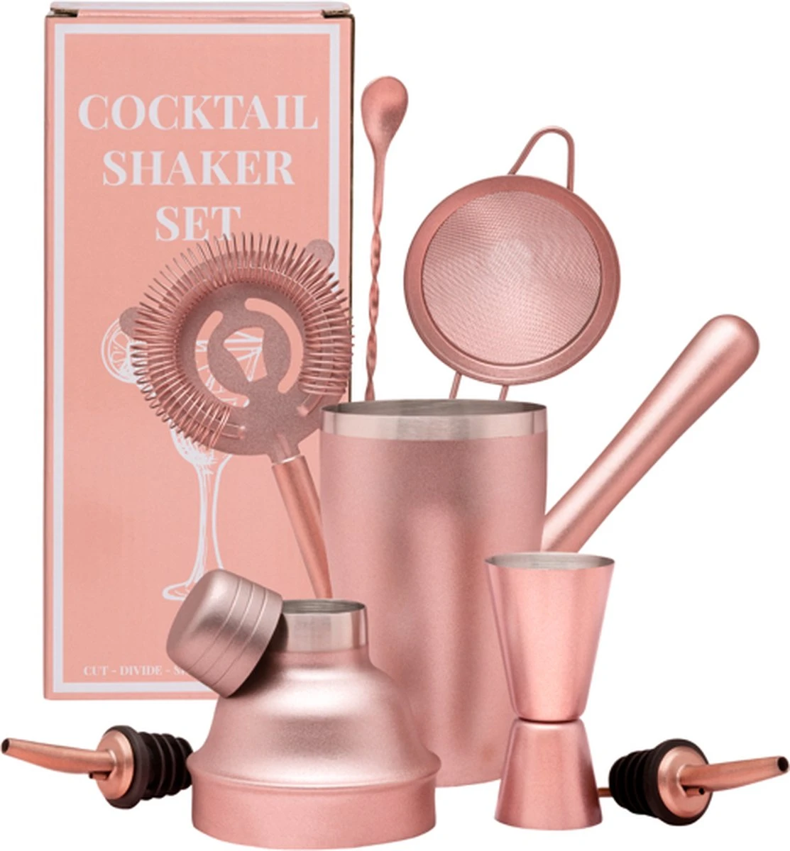 Cosas - Cocktail Set - Roze - Champagne Pink - Cocktail Shaker Set - 8-delig Cocktailset - Cocktail Shaker - Cocktail Maatbeker - Jigger - Zeef - Roerstaaf - Schenktuit - Flessenstop - Flesopener - RVS - Cadeau 1 Cosas - Cocktail Set - Roze - Champagne Pink - Cocktail Shaker Set - 8-delig Cocktailset - Cocktail Shaker - Cocktail Maatbeker - Jigger - Zeef - Roerstaaf - Schenktuit - Flessenstop - Flesopener - RVS - Cadeau