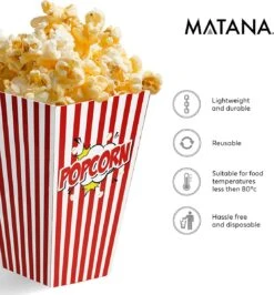 50 Duurzame Popcorn Bakjes (18x10cm) - Popcorn Zakjes Voor Filmavonden, Feestjes - Ook Geschickt Als Snoepbakje Of Feestzakje Voor Kinderen -Kookgerei Koning Verkoop 1115x1200 4