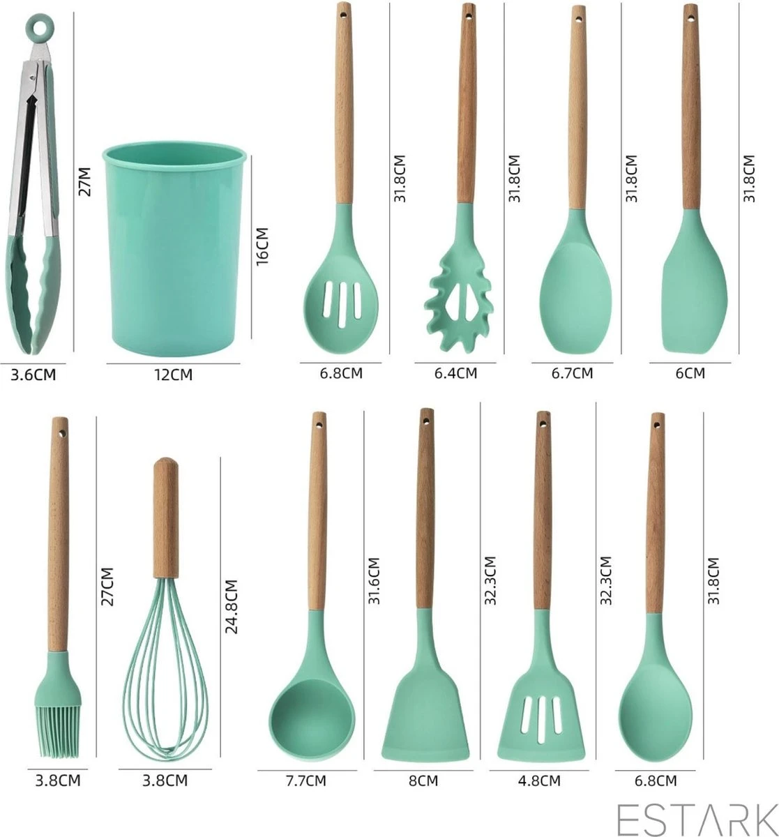 ESTARK® Keukengerei Set - Keukengerei Houder - Keukengerei Set Met Houder - 12 Delig - Antraciet Zwart - Houten Steel - Siliconen - Kerstcadeau - Pastalepel - Spatel Voor Beslag - Open Spatel - Grote Lepel - Open Lepel - Soeplepel - Keuken Spatels 12 11 ESTARK® Keukengerei Set - Keukengerei Houder - Keukengerei Set Met Houder - 12 Delig - Antraciet Zwart - Houten Steel - Siliconen - Kerstcadeau - Pastalepel - Spatel Voor Beslag - Open Spatel - Grote Lepel - Open Lepel - Soeplepel - Keuken Spatels 12 - Afbeelding 11