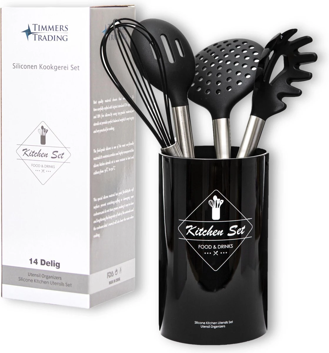 Keukengerei Set Met Houder 14 Delig - Hittebestendig / BPA Vrij / Siliconen - Keuken Gerei - Keukenset 9 Keukengerei Set Met Houder 14 Delig - Hittebestendig / BPA Vrij / Siliconen - Keuken Gerei - Keukenset - Afbeelding 9