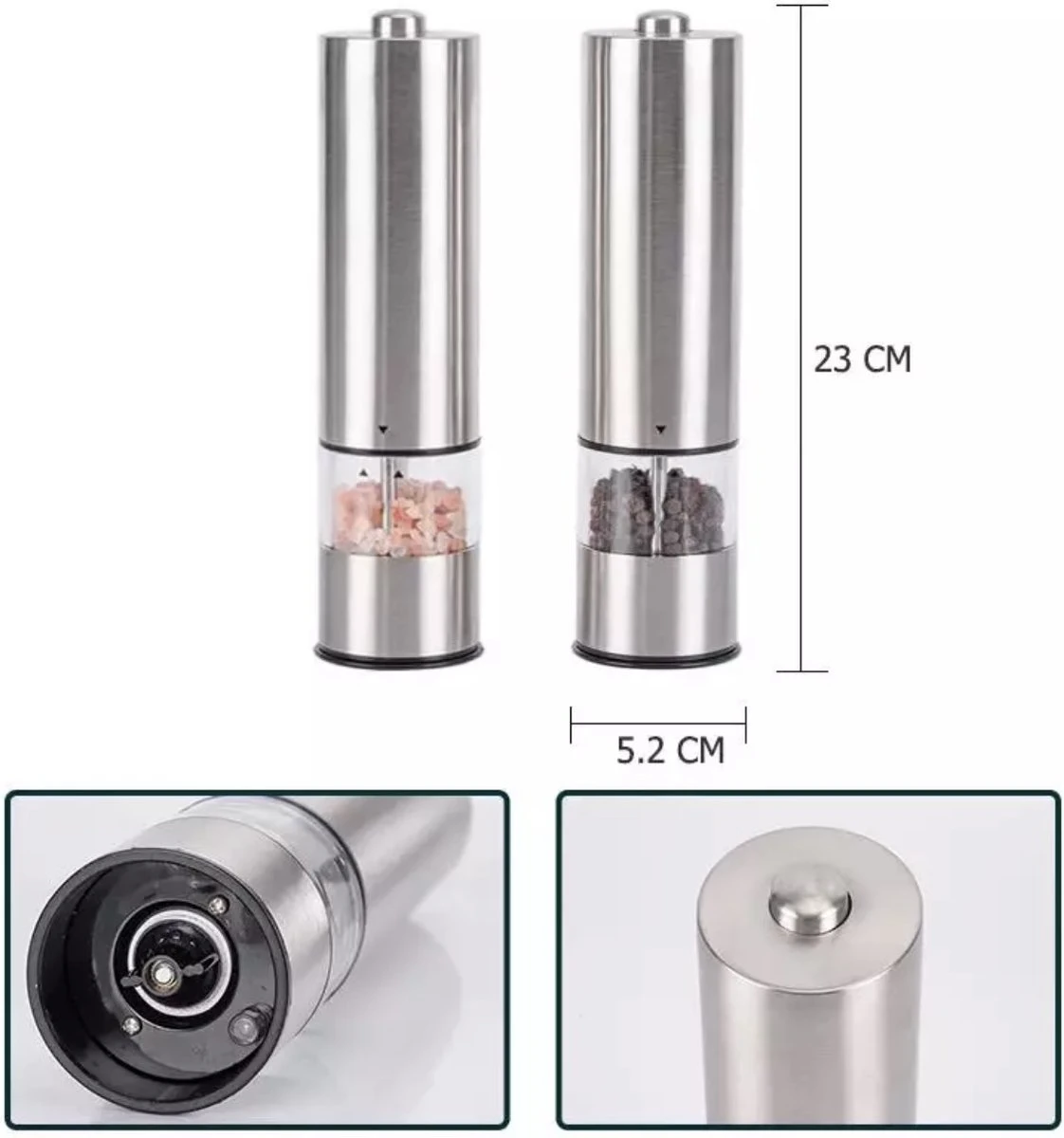 Elektrische Zoutmolen - Zout En Pepermolen Set - 2 Stuks - Elektrisch - Automatisch - Molenset - RVS - Duurzaam - Hervulbaar - BBQ Accessoires - Restaurant Kwaliteit 2 Elektrische Zoutmolen - Zout En Pepermolen Set - 2 Stuks - Elektrisch - Automatisch - Molenset - RVS - Duurzaam - Hervulbaar - BBQ Accessoires - Restaurant Kwaliteit - Afbeelding 2
