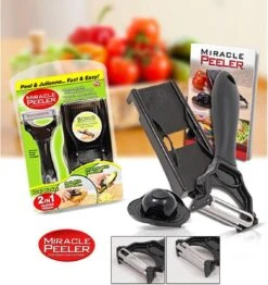 2in1 Miracle Peeler - Zwart - Kunststof - Dunschiller + Julienne Snijder - Bekend Van TV- Complete Set