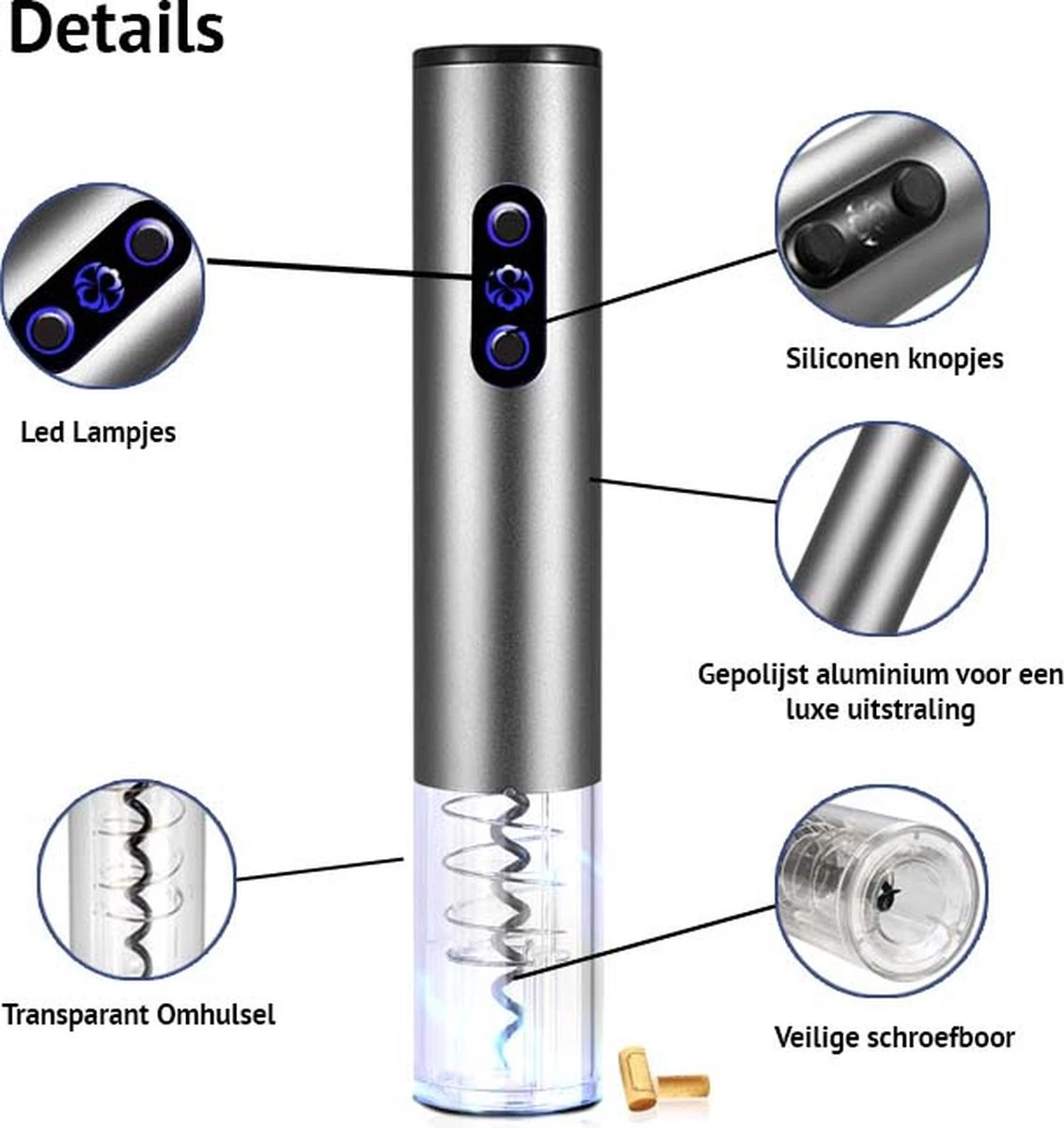 Elektrische Kurkentrekker Oplaadbaar - Elektrische Wijnopener - Automatische Kurkentrekker - Wijn Accessoires 2 Elektrische Kurkentrekker Oplaadbaar - Elektrische Wijnopener - Automatische Kurkentrekker - Wijn Accessoires - Afbeelding 2