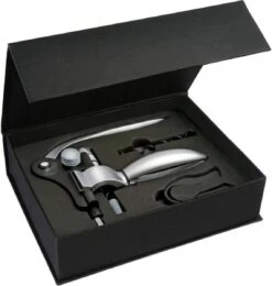 Merkloos Kurkentrekker De Luxe - Flessenopener - Wijnopener - Hoogwaardig Aluminium - 3 Delig - Geschenkdoos - Giftset - Cadeau