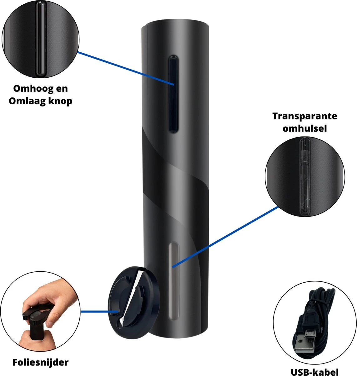 Elektrische Kurkentrekker - Elektrische Wijnopener - Wijnopener - Automatische Kurkentrekker - Wijn Accessoires - USB Oplaadbaar – Foliesnijder 4 Elektrische Kurkentrekker - Elektrische Wijnopener - Wijnopener - Automatische Kurkentrekker - Wijn Accessoires - USB Oplaadbaar – Foliesnijder - Afbeelding 4