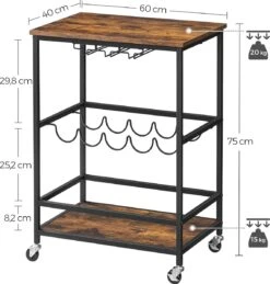 IN.HOMEXL Ashlo - Wijnkast Op Wielen - Wijnrek Metaal - Hout - Industrieel Kast - Voor 9 Flessen - 60 X 40 X 75 Cm - Hout - Bruin/ Zwart -Kookgerei Koning Verkoop 1143x1200 14