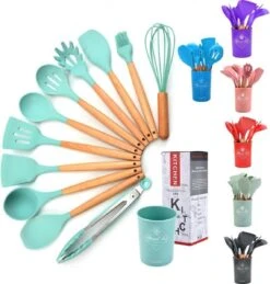 12-delige Itagala Siliconen Keukengerei Set Met Koker |Anti Aanbak | Hoge Kwaliteit Kookgerei Met Houten Handvatten | Pink | BPA En Kras Vrij -Kookgerei Koning Verkoop 1143x1200 2