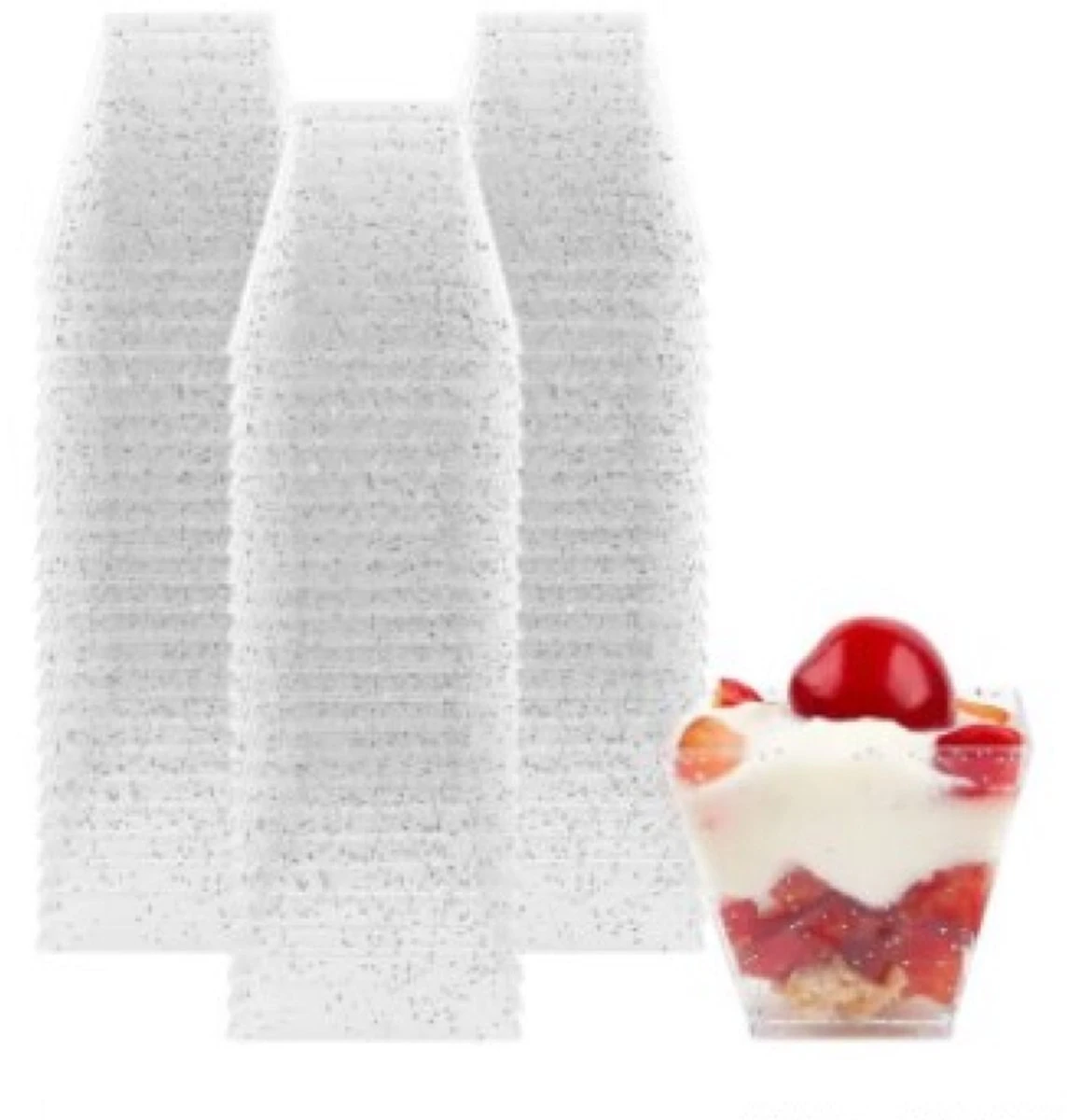 Merkloos Kleine Amuse Bakjes Voor Dessert/IJs/Fruit/Hapjes/Tapas/Toetje/Gebakje/Taartje - Herbruikbare Amusebakjes Van Kunststof - Afwasmachinebestendig - 70ML - Vierkant - 25 Stuks - Transparant Met Zilveren Glitter 1 Merkloos Kleine Amuse Bakjes Voor Dessert/IJs/Fruit/Hapjes/Tapas/Toetje/Gebakje/Taartje - Herbruikbare Amusebakjes Van Kunststof - Afwasmachinebestendig - 70ML - Vierkant - 25 Stuks - Transparant Met Zilveren Glitter