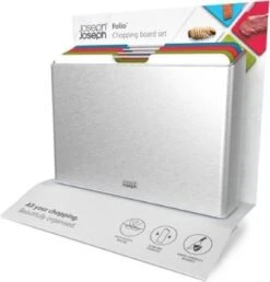 Joseph Joseph Folio Snijplanken - Set Van 4 Stuks - Met Houder - Snijplank Vis Vlees Groenten Brood - BPA Vrij - Vaatwasserbestendig - Keukenhulp - Keukentool Zilver -Kookgerei Koning Verkoop 1150x1200 2