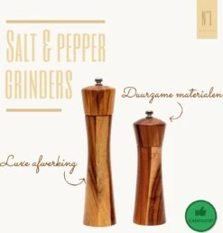 Peper En Zoutmolen Set - 22CM - Pepermolen - Zoutmolen - 2 Stuks - Acacia Hout - Instelbare Maalgraad - Duurzaam - Luxe Kwaliteit - Hervulbaar - Barbecue - BBQ Accesoires - Zout Peper Kruiden - Sinterklaas - Kerst -Kookgerei Koning Verkoop 1151x1200 3