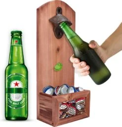 Bieropener En Flesopener Muur Met Opvangbak - Flessenopener - Wand - Hout - Opener Bier - Voor Binnen En Buiten
