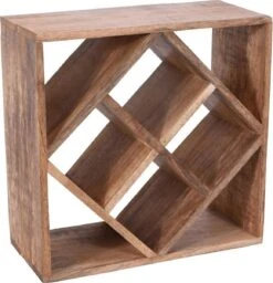 Excellent Houseware Houten Wijnflessen Rek/wijnrek Vierkant Voor 8 Flessen 33 X 33 X 15 Cm - Wijnflesrekken/wijnrekken - Rek/houder Voor Wijnflessen