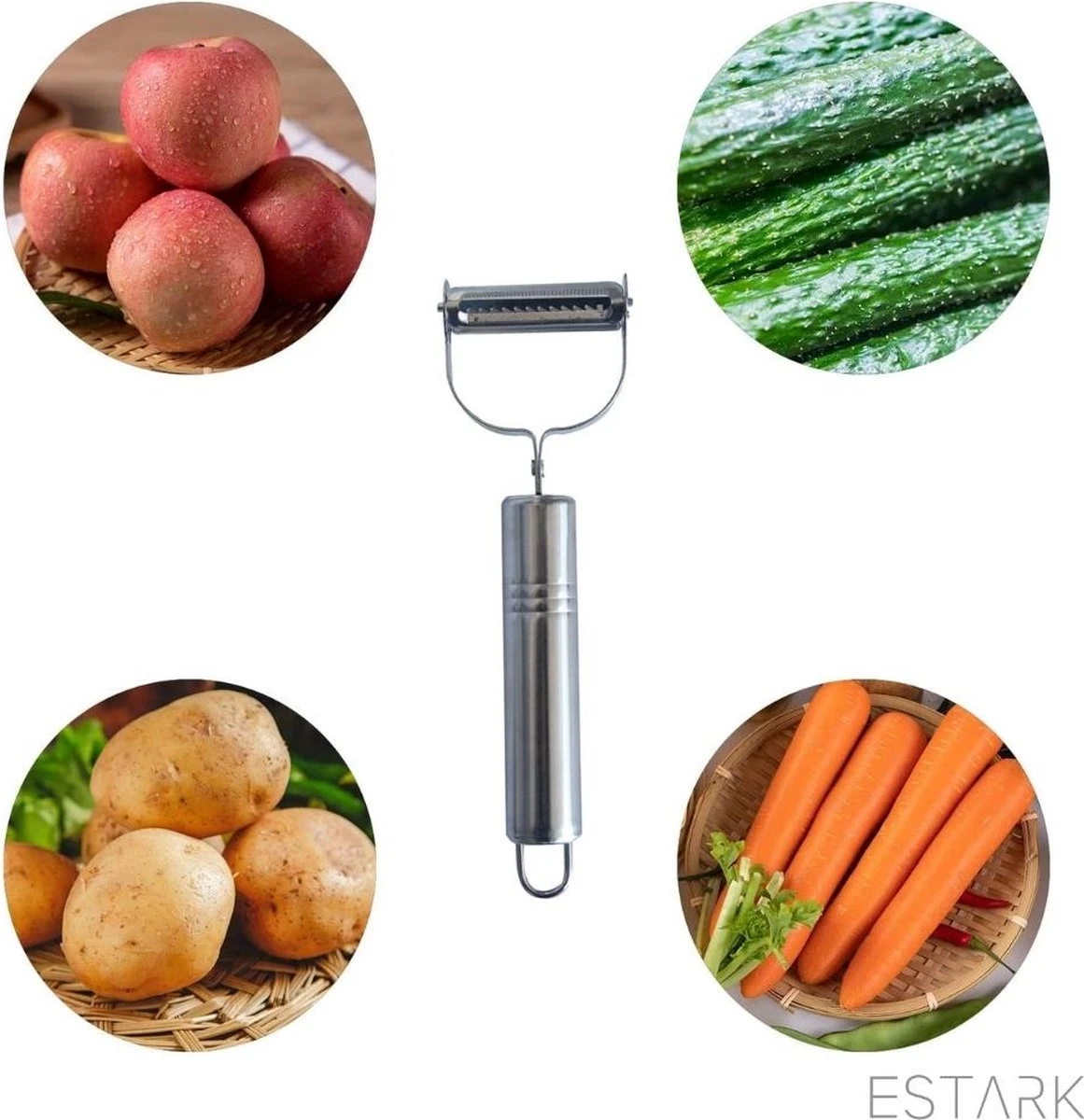 ESTARK® Dunschiller - Julienne & Groenteschiller - Groentesnijder - Uiensnijder - Spiraalsnijder - Juliennerasp - Juliennesnijder - Sliertensnijder - Multifunctionele Groenten Schiller Aardappel Schiller - Dunschiller RVS 9 ESTARK® Dunschiller - Julienne & Groenteschiller - Groentesnijder - Uiensnijder - Spiraalsnijder - Juliennerasp - Juliennesnijder - Sliertensnijder - Multifunctionele Groenten Schiller Aardappel Schiller - Dunschiller RVS - Afbeelding 9