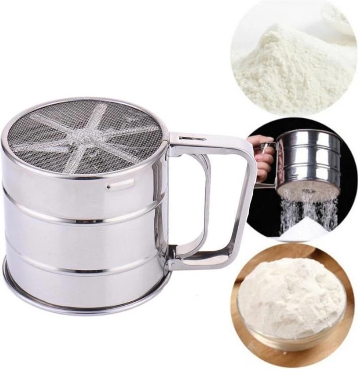 Professionele RVS Meelzeef - Bloemzeef - Poedersuikerzeef - Suikerzeef - Bakgerei - Stooier - Keuken Tafel -Roestvrij Staal - Draai Meel Zeef - Bloem Zeef - Poedersuiker Zeef - 1 Professionele RVS Meelzeef - Bloemzeef - Poedersuikerzeef - Suikerzeef - Bakgerei - Stooier - Keuken Tafel -Roestvrij Staal - Draai Meel Zeef - Bloem Zeef - Poedersuiker Zeef -