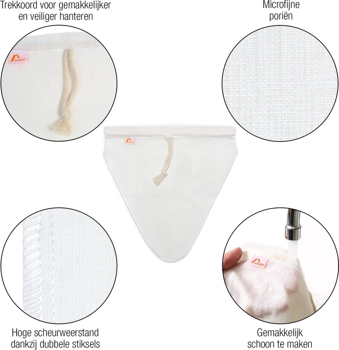 Amazy Set Van 2 Notenmelkzakken Van Hennep Incl. Inzetstuk Met Applicatietips | 100% Natuurlijk - Veelzijdig Zeefdoek Voor Het Bereiden Van Notenmelk, Groentesappen En Smoothies (2 Stuks | Driehoek) 4 Amazy Set Van 2 Notenmelkzakken Van Hennep Incl. Inzetstuk Met Applicatietips | 100% Natuurlijk - Veelzijdig Zeefdoek Voor Het Bereiden Van Notenmelk, Groentesappen En Smoothies (2 Stuks | Driehoek) - Afbeelding 4