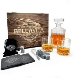 BELLAVITA Whiskey Set - 750 Ml Whiskey Karaf - 2 Whiskey Glazen - Whiskey - Whisky - 8 Whiskey Stones - Decanteerkaraf - Decanter Set - Rum - Karaf