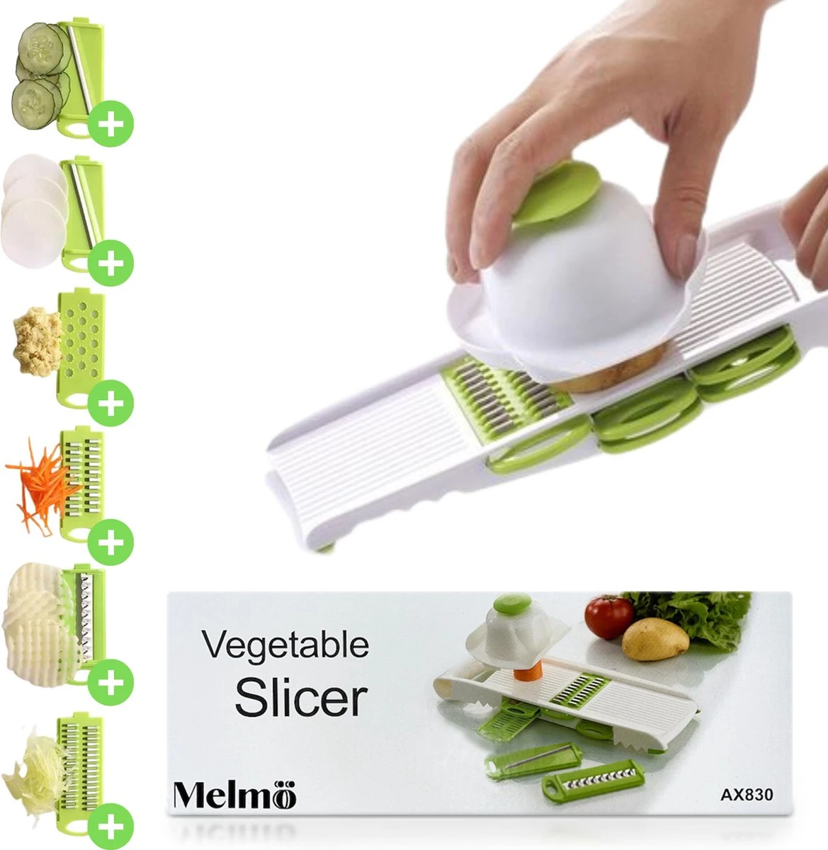 Melmö Multifunctionele Groentesnijder - Mandoline - Keukensnijder - Uiensnijder - Rasp & Kaasrasp 1 Melmö Multifunctionele Groentesnijder - Mandoline - Keukensnijder - Uiensnijder - Rasp & Kaasrasp