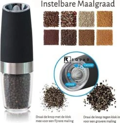RSQUAD® - Elektrische Zout Pepermolen - 1x Automatische Peper Zoutmolen - Kruidenmolen - Met Blauw LED Licht - Zwart -Kookgerei Koning Verkoop 1169x1200 5