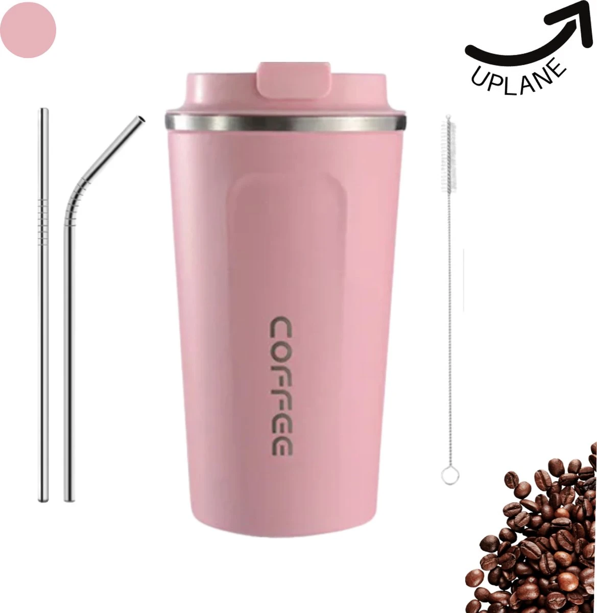 Thermosbeker - Koffiebeker To Go - Travel Mug - Dubbelwandig, RVS & Lekvrij - Thermosbeker Koffie - 380 ML – Roze 1 Thermosbeker - Koffiebeker To Go - Travel Mug - Dubbelwandig, RVS & Lekvrij - Thermosbeker Koffie - 380 ML – Roze