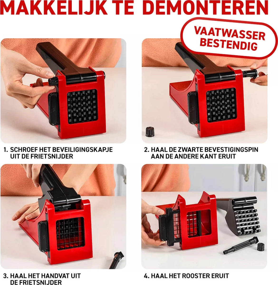 Merkloos Frietsnijder - Patatsnijder - Groentesnijder - Roestvrijstalen Snijrooster - Raspen, Schillers & Snijders - Rood 2 Merkloos Frietsnijder - Patatsnijder - Groentesnijder - Roestvrijstalen Snijrooster - Raspen, Schillers & Snijders - Rood - Afbeelding 2
