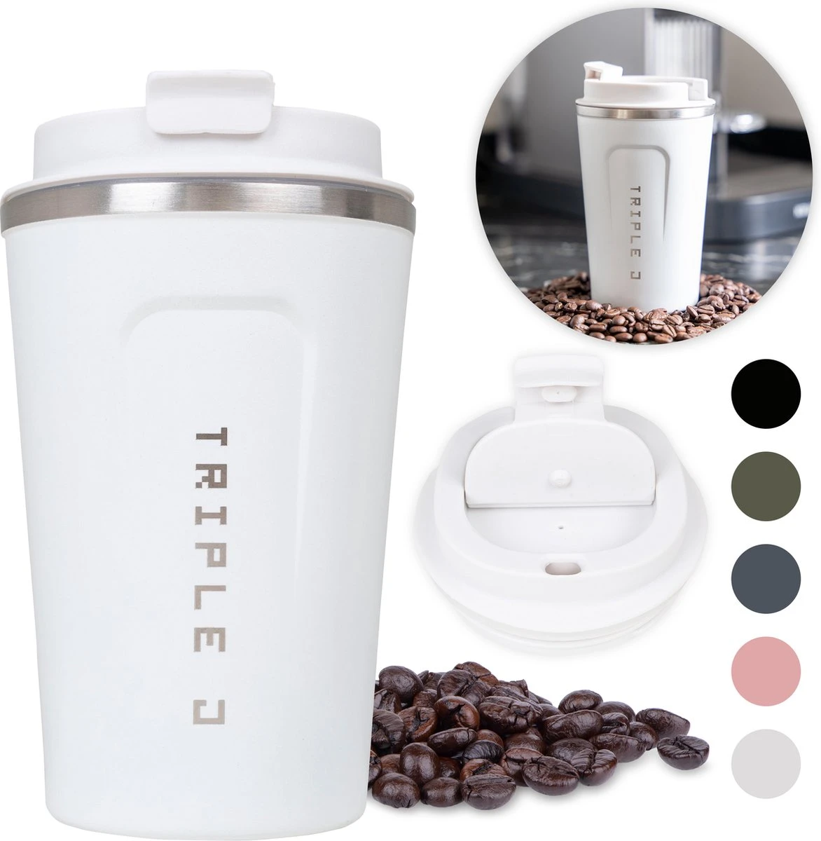 Triple J® Koffiebeker To Go - Thermosbeker - BPA & Lekvrij - 380ml - Wit 1 Triple J® Koffiebeker To Go - Thermosbeker - BPA & Lekvrij - 380ml - Wit