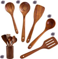 Luverno® - Keukengerei Set - 6 Delig - Teakhout - Keukenset - Keukengerei - Keukengerei Set Met Houder - Keukengerei Houder - Spatelpot - Bruin -Kookgerei Koning Verkoop 1174x1200 6