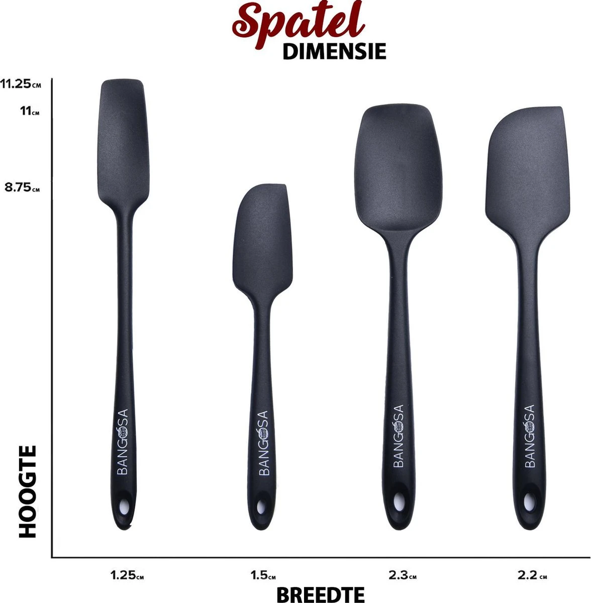 Spatel Siliconen Set Van 4 - Pannenlikker - Bakspatel - Keukengerei - Hittebestendig - Spatula - Zwart 5 Spatel Siliconen Set Van 4 - Pannenlikker - Bakspatel - Keukengerei - Hittebestendig - Spatula - Zwart - Afbeelding 5